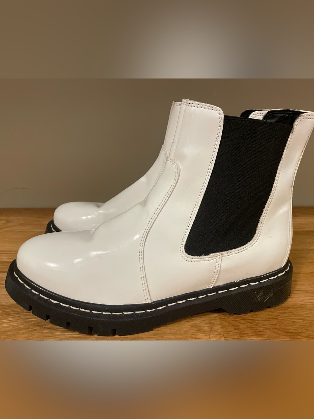Tamari’s White Chelsea Lug Sole Ankle Boots